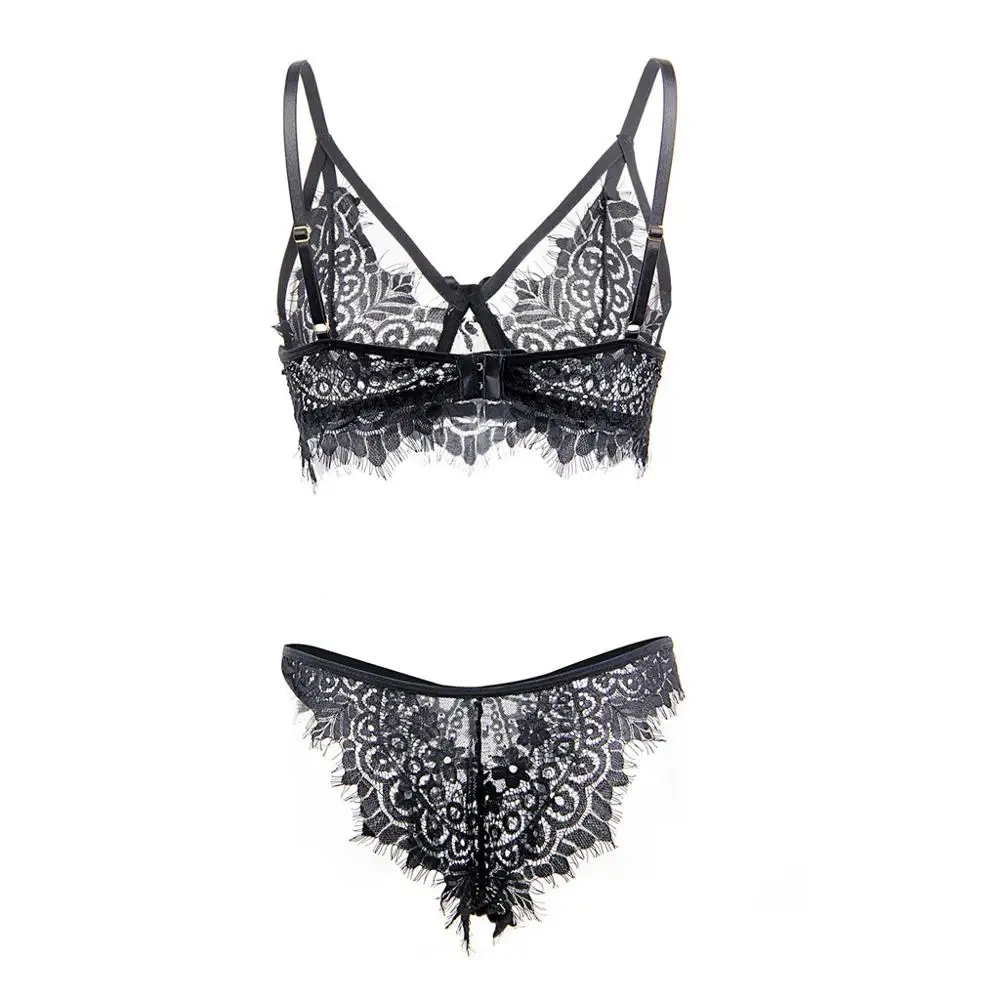 

High Quality Erotic Lingerie Women Sexy See-through Lace Underwear Temptation Suits Sexy Lingerie Eyelash Bra Briefs Babydoll