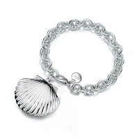 charms fashion factory price 925 sterling silver chunky chain bracelet shell shape photo locket bracelets elegant jewelry