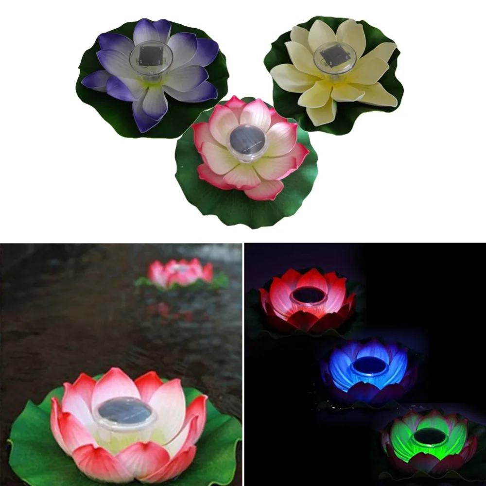 Сад бассейн Солнечный свет разноцветный сад плавающий Лотос Ночной цветок лампы