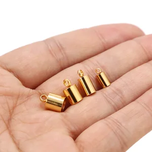 Концевые колпачки из нержавеющей стали, 50 шт., золотистые колпачки для кожаного шнура с кисточками, Концевики, коннекторы, фурнитура для творчества