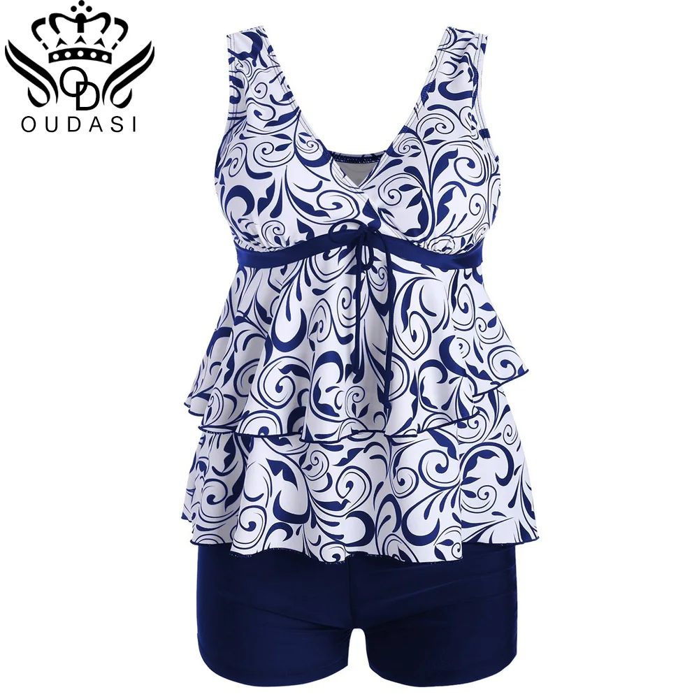 Купальный костюм из двух предметов 2018 размера плюс женская одежда для плавания с