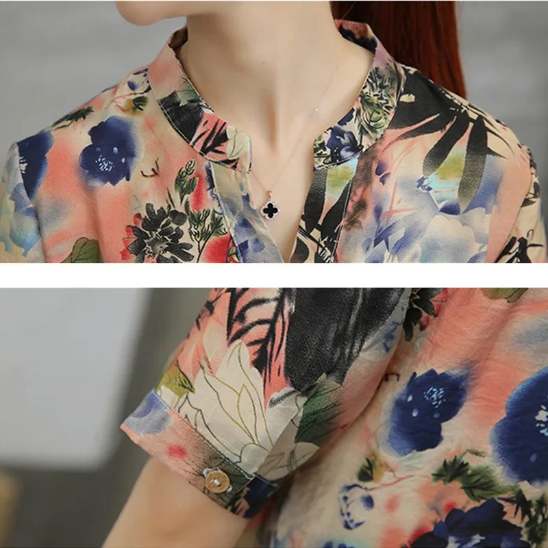 Женская рубашка поло с коротким рукавом из хлопка и льна|Футболки-поло| |