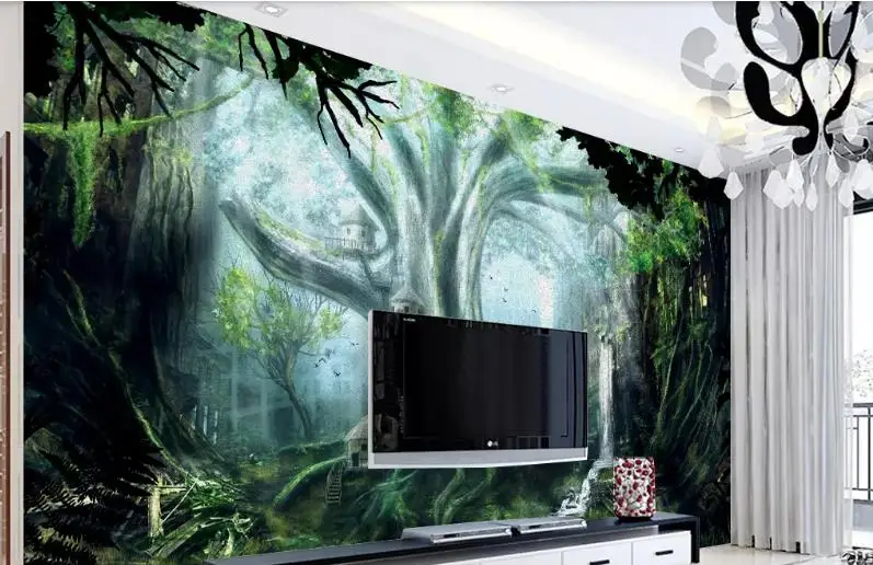 

home improvemen 3d wallpaper mural Green woods wallpapers for living room photo wallpaper TV backdrop 3d wallpaper murals