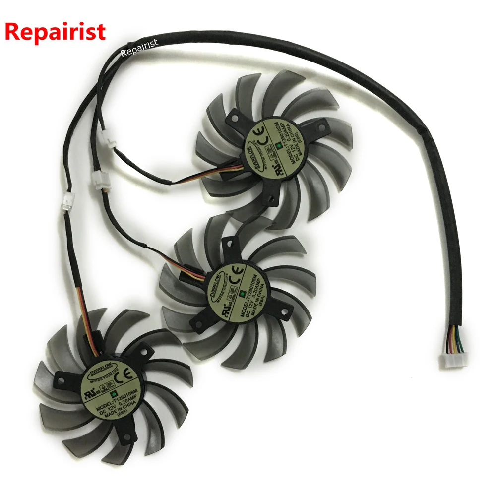 3 шт./лот T128010SM 75 мм DC 12V 5pin штекер питания 3Pin одной видеокартой Вентилятор Кулер