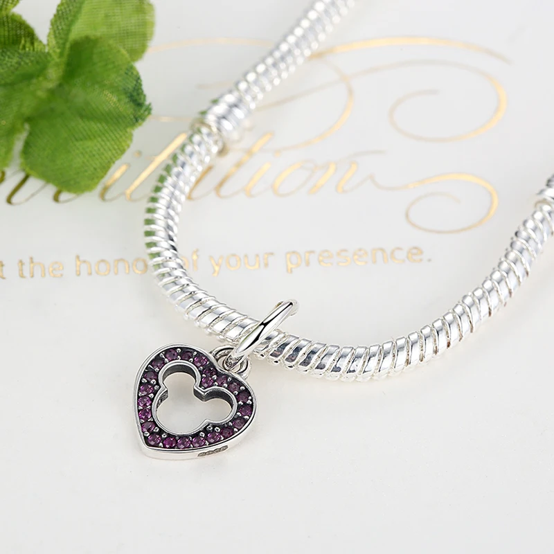 925 стерлингового серебра любящее сердце Форма подвеска с Минни Шарм Браслет Fit &