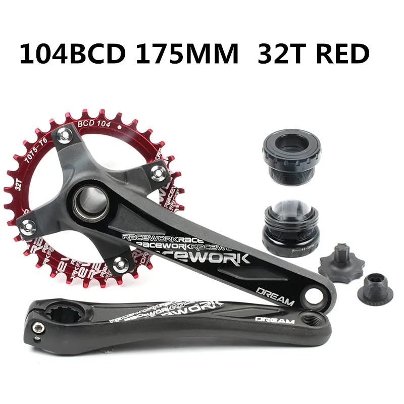 175 32T red Велосипедный Кривошип 104BCD MTB велосипедный шатун из алюминиевого сплава с нижней велосипедной шатуной 175 мм 32T 34T 36T 38T пластина - Цвет: 175 32T red