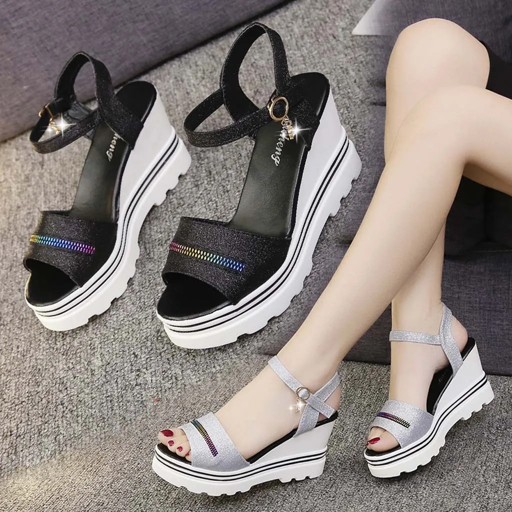 Модные женские летние туфли лодочки на толстой подошве с открытым носком