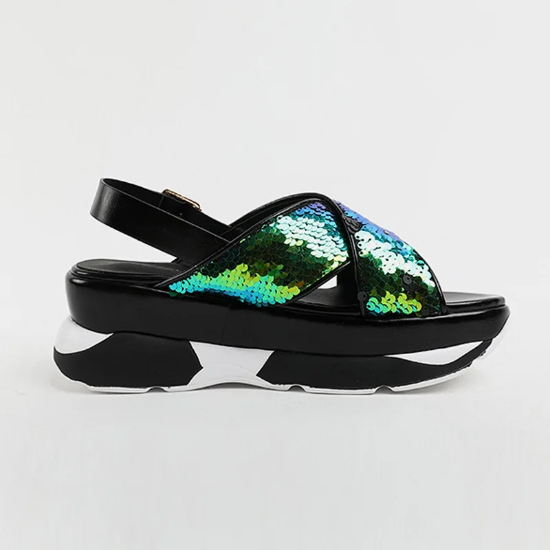 Блестящие туфли Женские летние сандалии на платформе chaussures femme Женская обувь