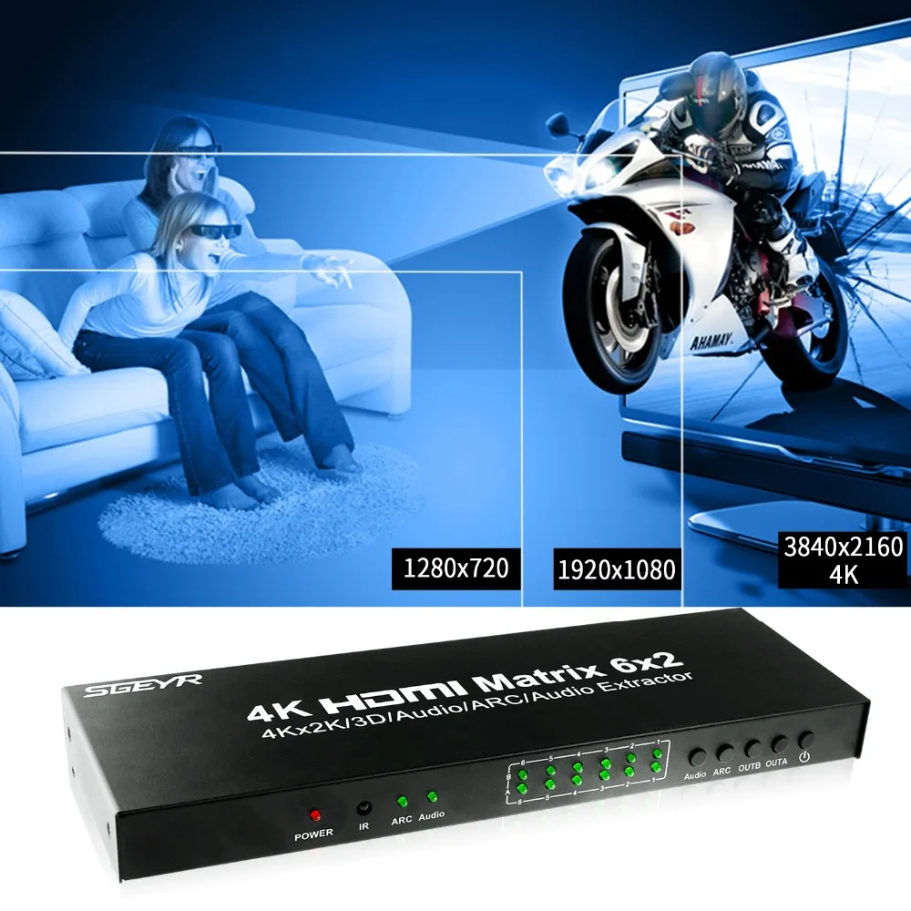 6 портов HDMI матрица 6x2 переключатель сплиттер вход 2 выхода с ИК пультом