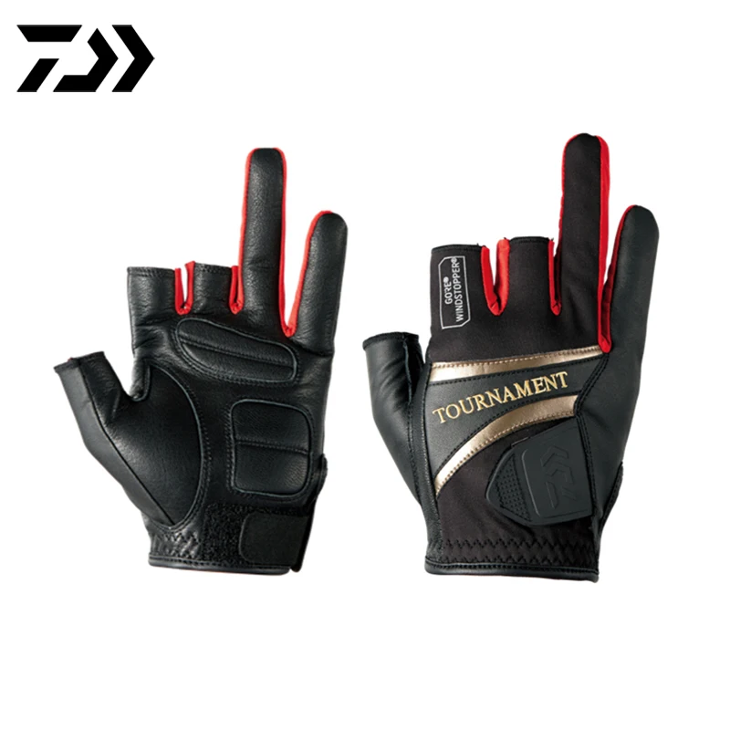 Daiwa кожаные противоскользящие 3/5 перчатки для рыбалки с половинчатыми пальцами для спорта на открытом воздухе, кемпинга, пешего туризма, езды на велосипеде, рыбалки, Нескользящие перчатки