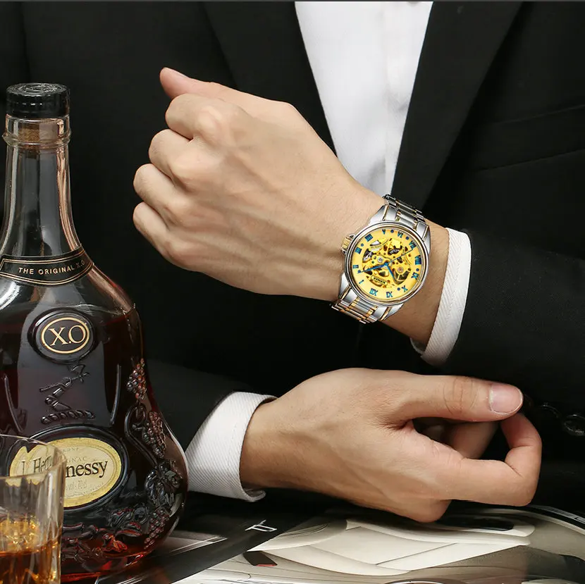 

Mode Luxus Marke Manner Uhren 2018 Neue Automatische Mechanische Uhr Gold Mannlichen Skeleton Armbanduhr Relogio Masculino