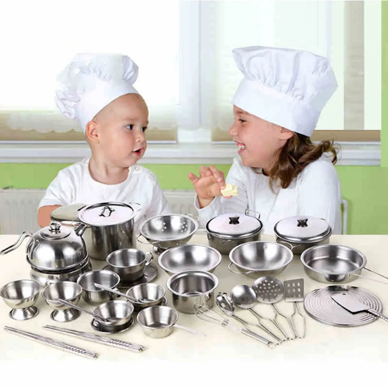 18 шт. Детские Кухонные Игрушки из нержавеющей стали|play cooking|miniature cooking setchildren kitchen
