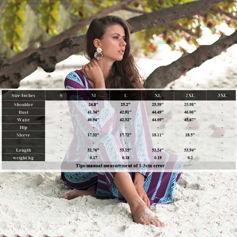 Женское пляжное платье-макси с длинным рукавом и V-образным вырезом | Женская