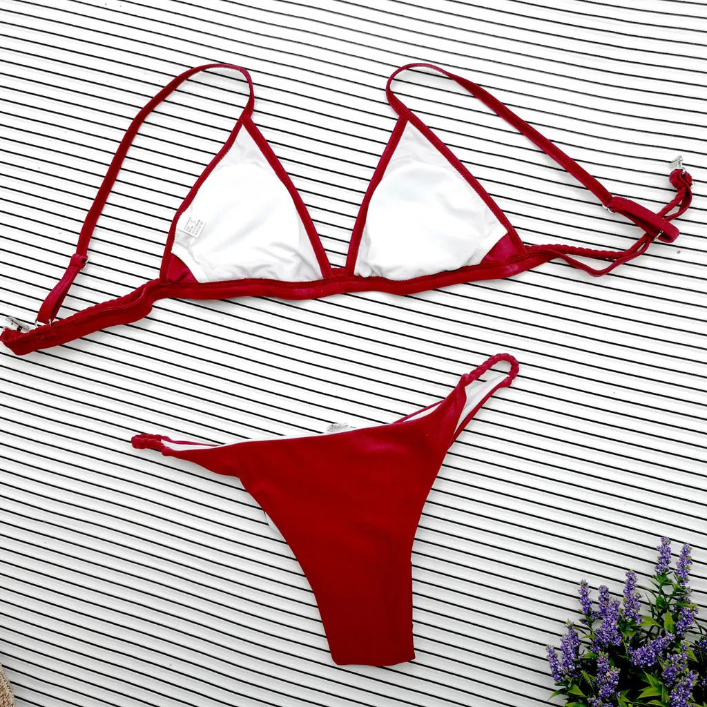 Женский однотонный купальник бикини с высокой талией комплект из двух предметов