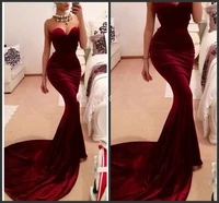 unique designer burgundy mermaid prom dresses women long train flattered fitted red wine velvet elegant party gowns custom