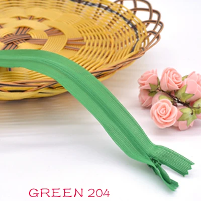 green 204 Новинка, 6 шт./лот, фирменная невидимая молния, 25 см/40 см/60 см, задняя подушка, юбка, скрытая, 3#, нейлоновая молния для шитья/одежды, аксессуары, сделай сам - Цвет: green 204