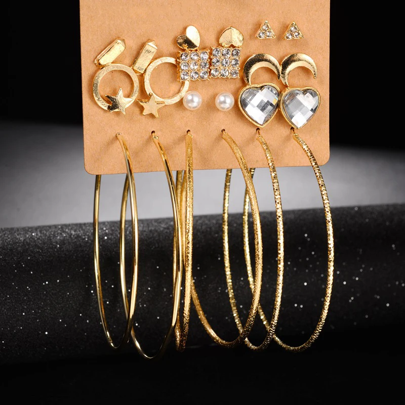 2017 Новое Прибытие 12 Пар/компл. Мода Панк Кристалл Серьги для Женщины Мужчины