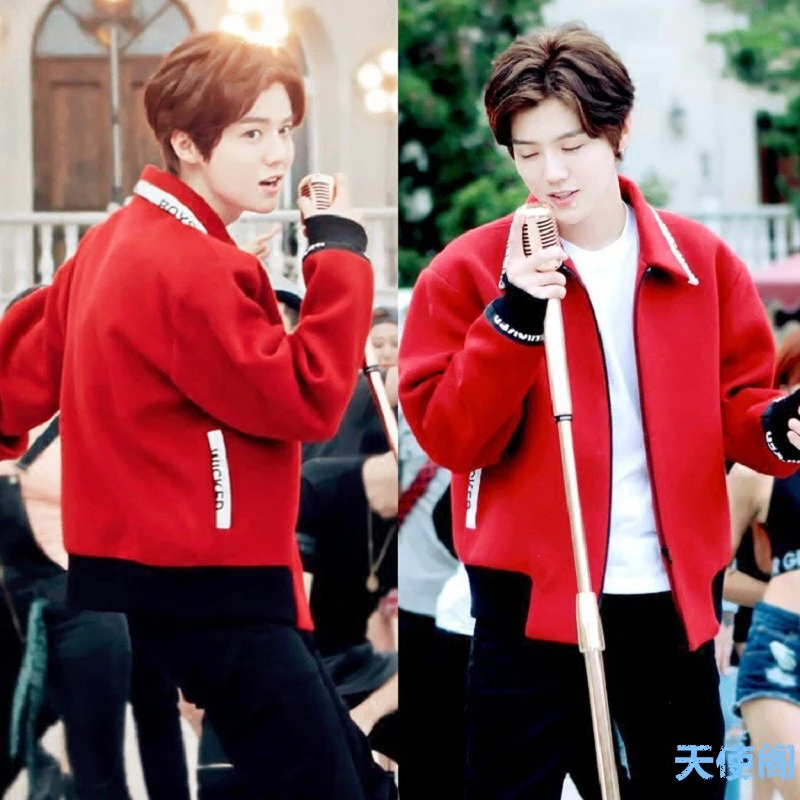 EXO Lu Han Wu Yifan одежда с капюшоном красного цвета плюс кашемировое осенне-зимнее