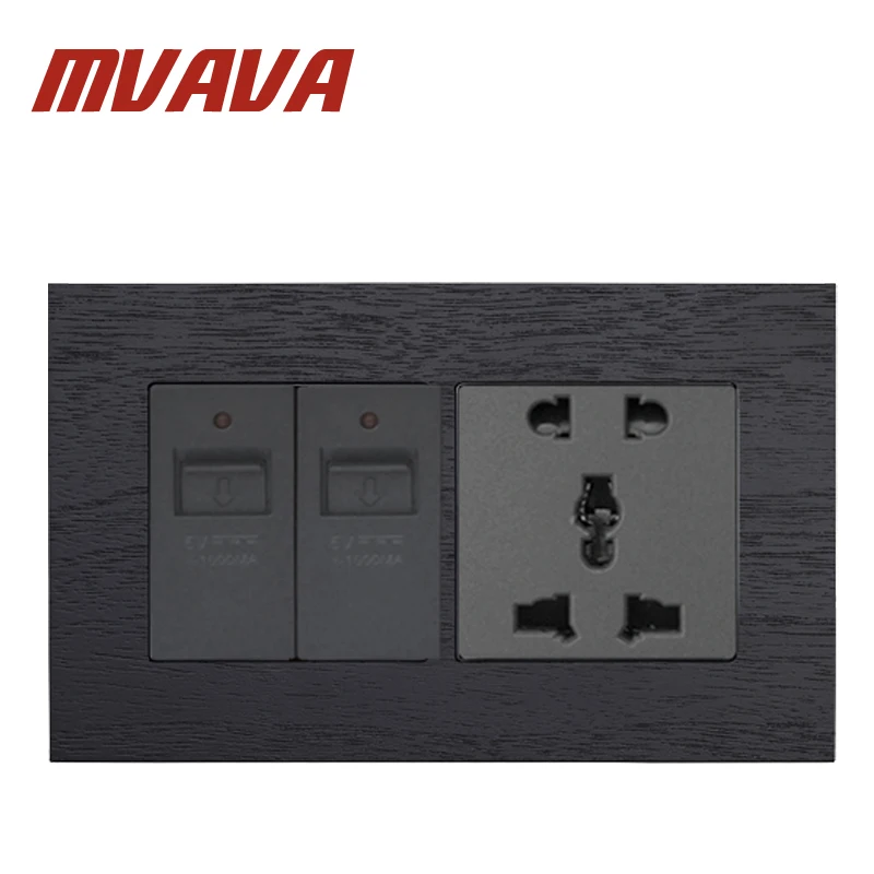 MVAVA двойная 5-контактная розетка с двойной USB черная искусственная древесина 86*146