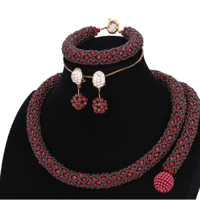 

Bridal Jewelry Sets Wine and Coffee African Bracelet Earrings Necklace Dubai Jewelry Sets Free Shipping 2018 Costume Jewellery