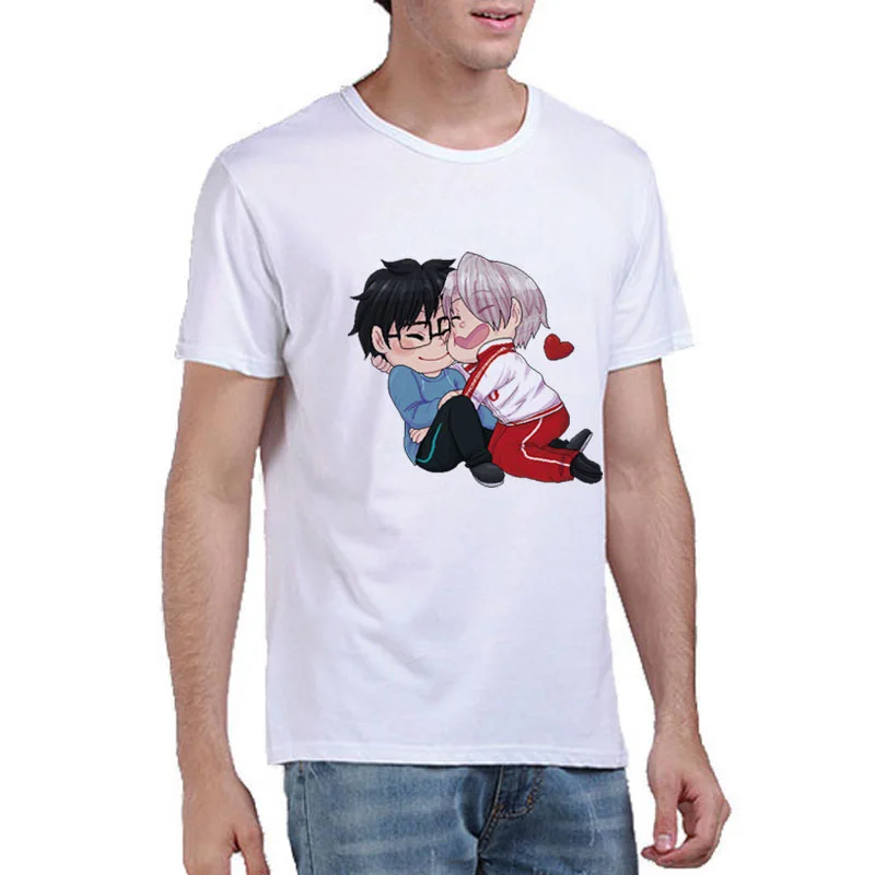Yuri!!! on Ice T Shirt Men Viktor Nikiforov Yuri Plisetsky Japan Anime Cosplay Short Sleeve O-Neck Off White | Мужская одежда