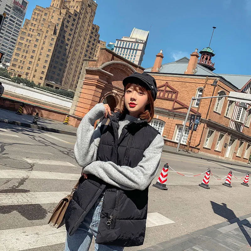 Безрукавка свободный большой размер талия шнурок длинный пуховик жилет женский