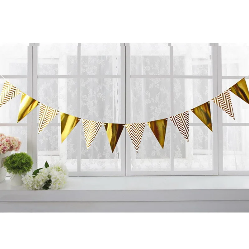 12PC Flags Happy Birthday Banner Decoration Candy Bar Bunting Wedding Supplies Babyshower Wreath Slingers Garlands Party Decor