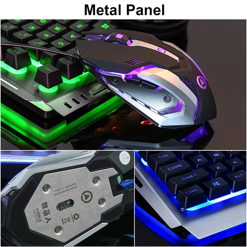 V1 Проводная эргономичная игровая Металлическая Usb клавиатура с радужной