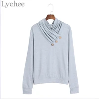 lychee harajuku spring autumn women knit t shirt knitted draped button casual loose long sleeve t shirt tee top