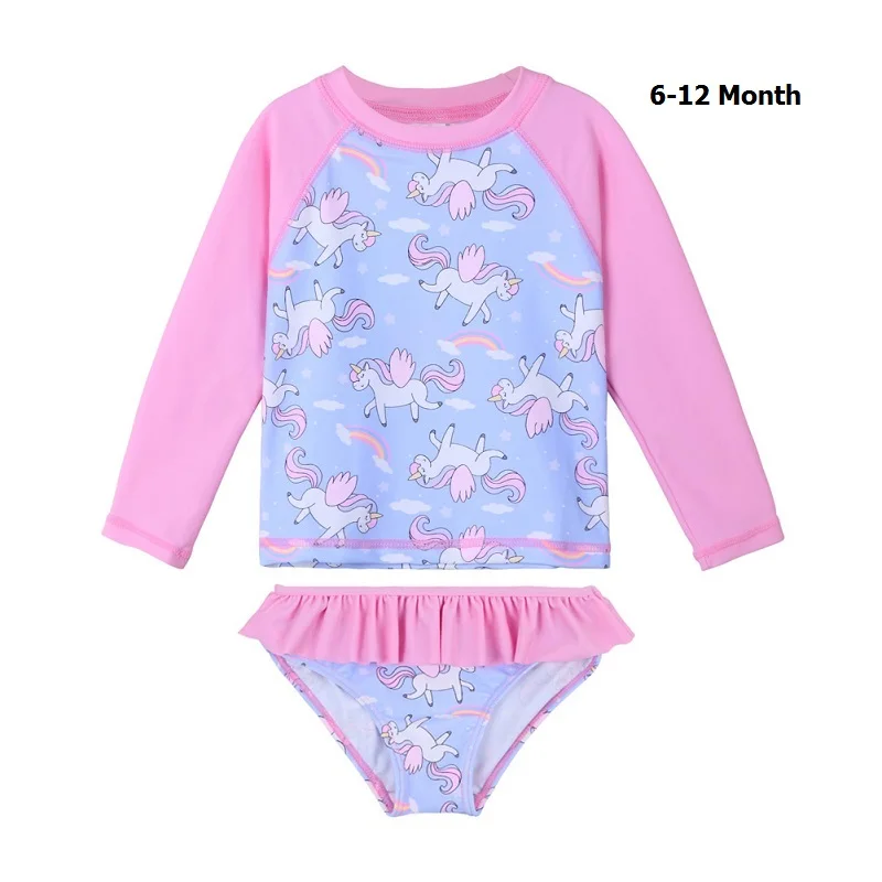 S307 unicornblue 12M BAOHULU/детские купальные костюмы с длинными рукавами и цветочным рисунком для девочек UPF50+ детские купальные костюмы для маленьких девочек - Цвет: S307 unicornblue 12M