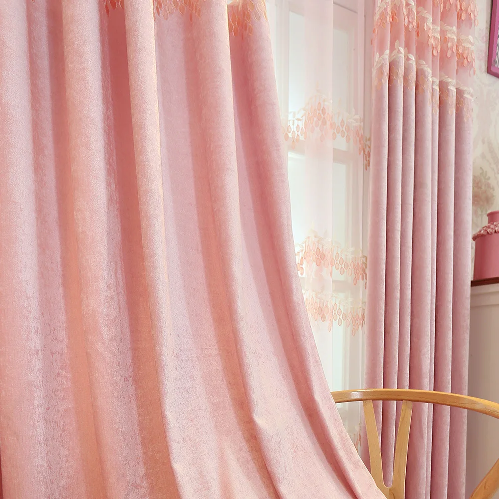 Кружевная вышитая декорация розовая ткань занавеска для гостиной спальни