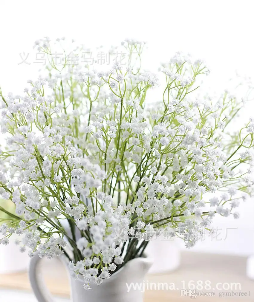 

Elegant White Gypsophila Baby's Breath Artificial Fake Silk Flowers Bridal Bridesmaid Holding Flowers Bouquet Plant For Home Dec