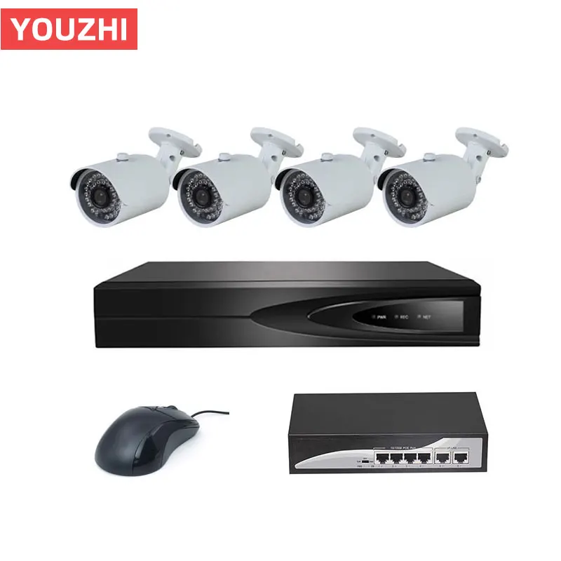 4 канала 2MP ночного видения poe nvr cctv системы наблюдения 1080 p камера комплект|Система