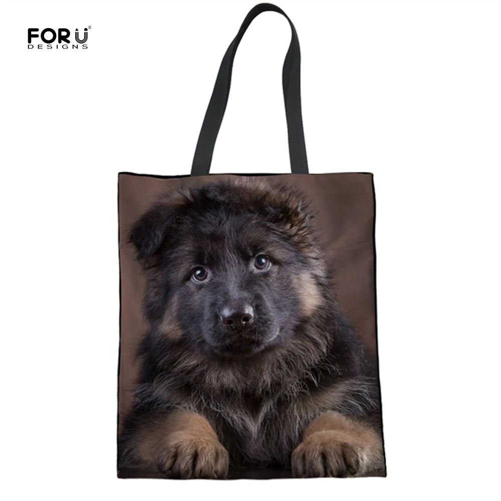 

FORUDESIGNS 3D German Shepherd Cute Girls Shopper Bags Female Large Women Reusable Tote Cloth Bags Shopping Bags eco Bag Canvas