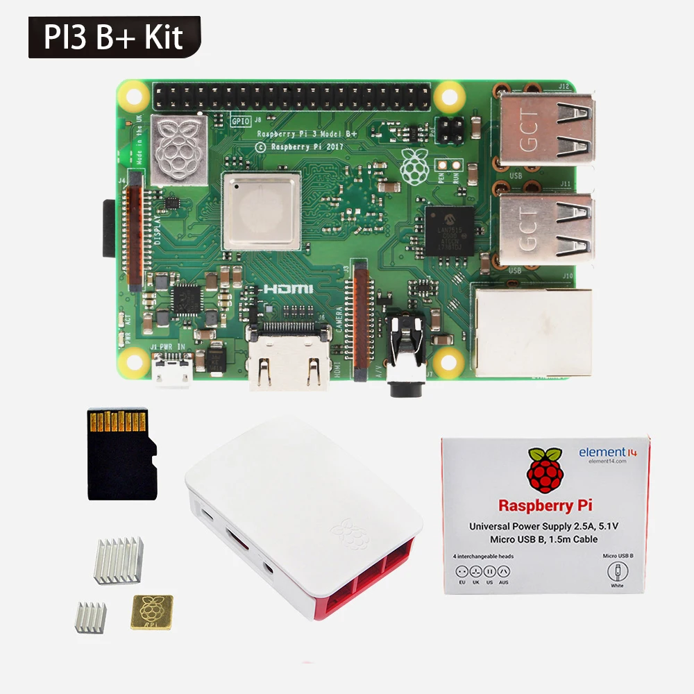 Raspberry Pi 3 B + (B Plus) стартовый комплект (2.5A блок питания Официальный чехол 16 ГБ sd карта
