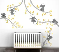 Monkey KoalaTree Branches Wall Stickers Decor Baby Kids Room Removable Vinyl Wall Decals High Quality Wallpaper Mural A021C
