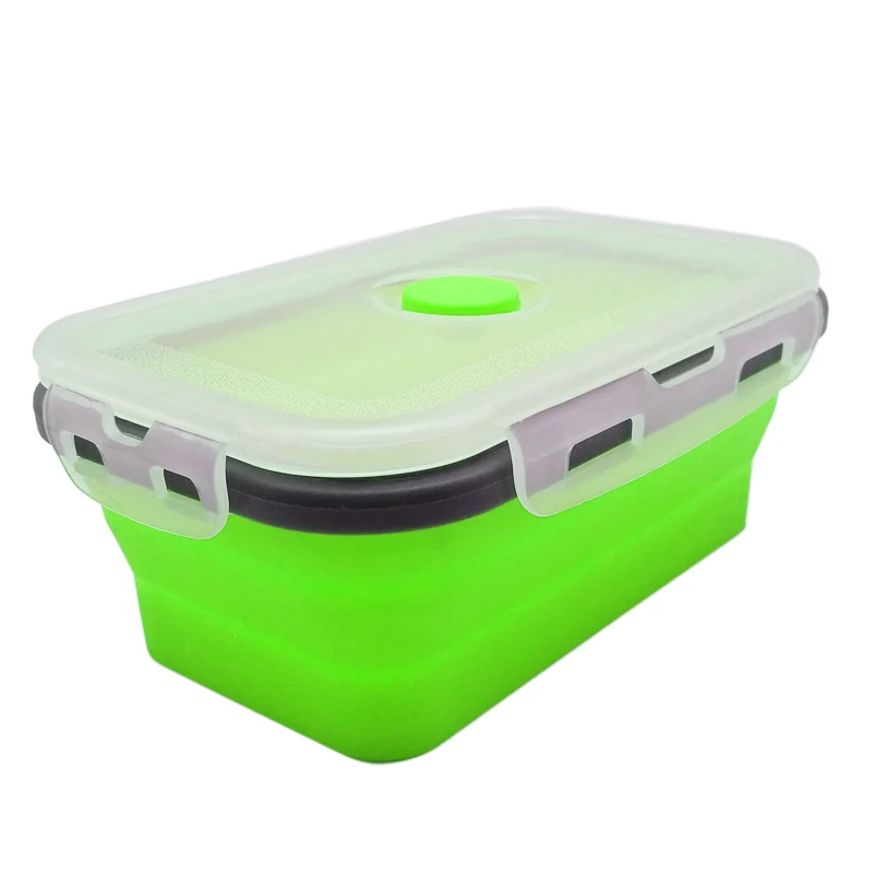 Green Пищевой Силиконовый складной контейнер для еды Bento Box Microwaveable переносной пищевой контейнер детский Ланч-бокс посуда для пикника миска для еды - Цвет: Green
