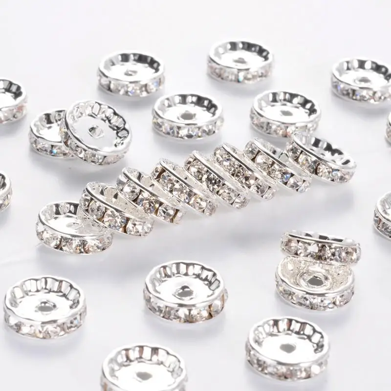 

200pcs 12mm Brass Crystal Rhinestone Loose Spacer Beads Rondelle for Jewelry Making DIY Bracelet Necklace Findings 12x4mm