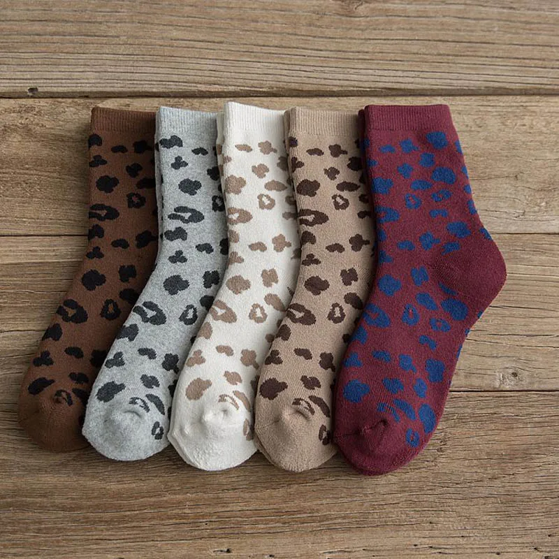Autumn Winter New Thickened Woollen Ring Leopard Print Web Celebrity in the Whole Cotton Personalized Women Warm Stocking | Женская