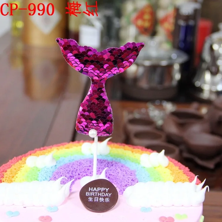 6 Pcs Shining Mermaid Tail Starfish Set Cake Topper Baby Shower Birthday DIY Cake Top Flags Decoration Festival Party Supplies - Цвет: Светло-серый