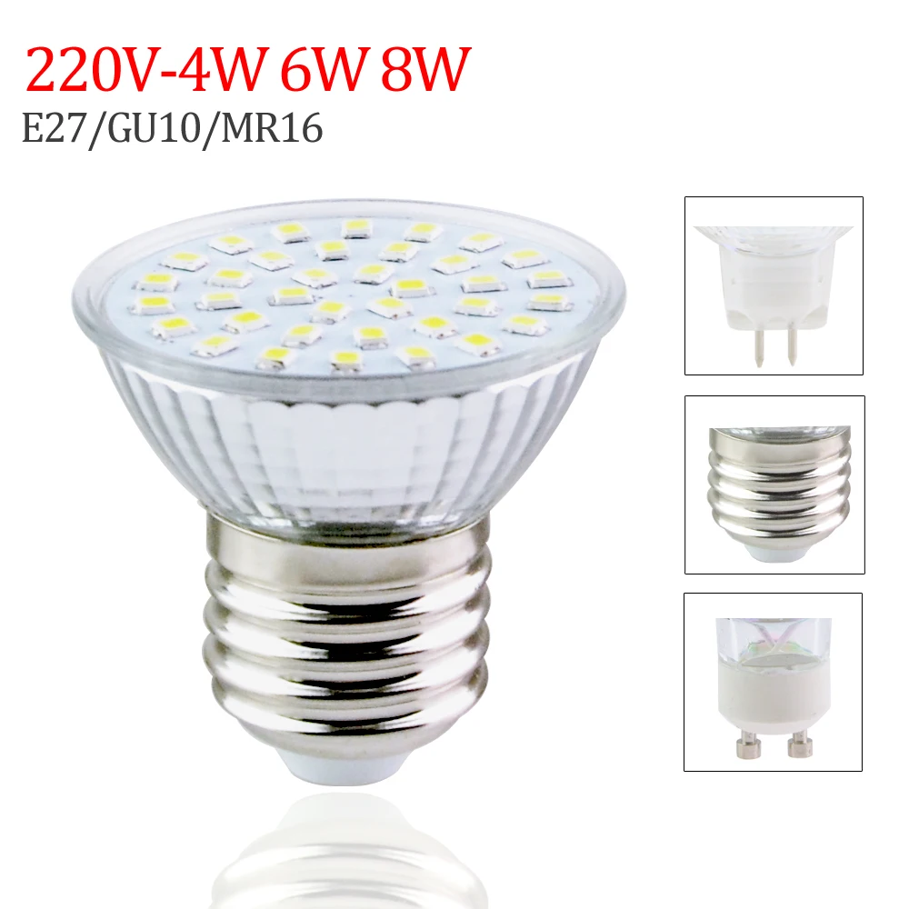 Яркая Светодиодная лампа E27 A + 2835 SMD GU10 MR16 220 В 4 Вт 6 8 прожектор для домашнего