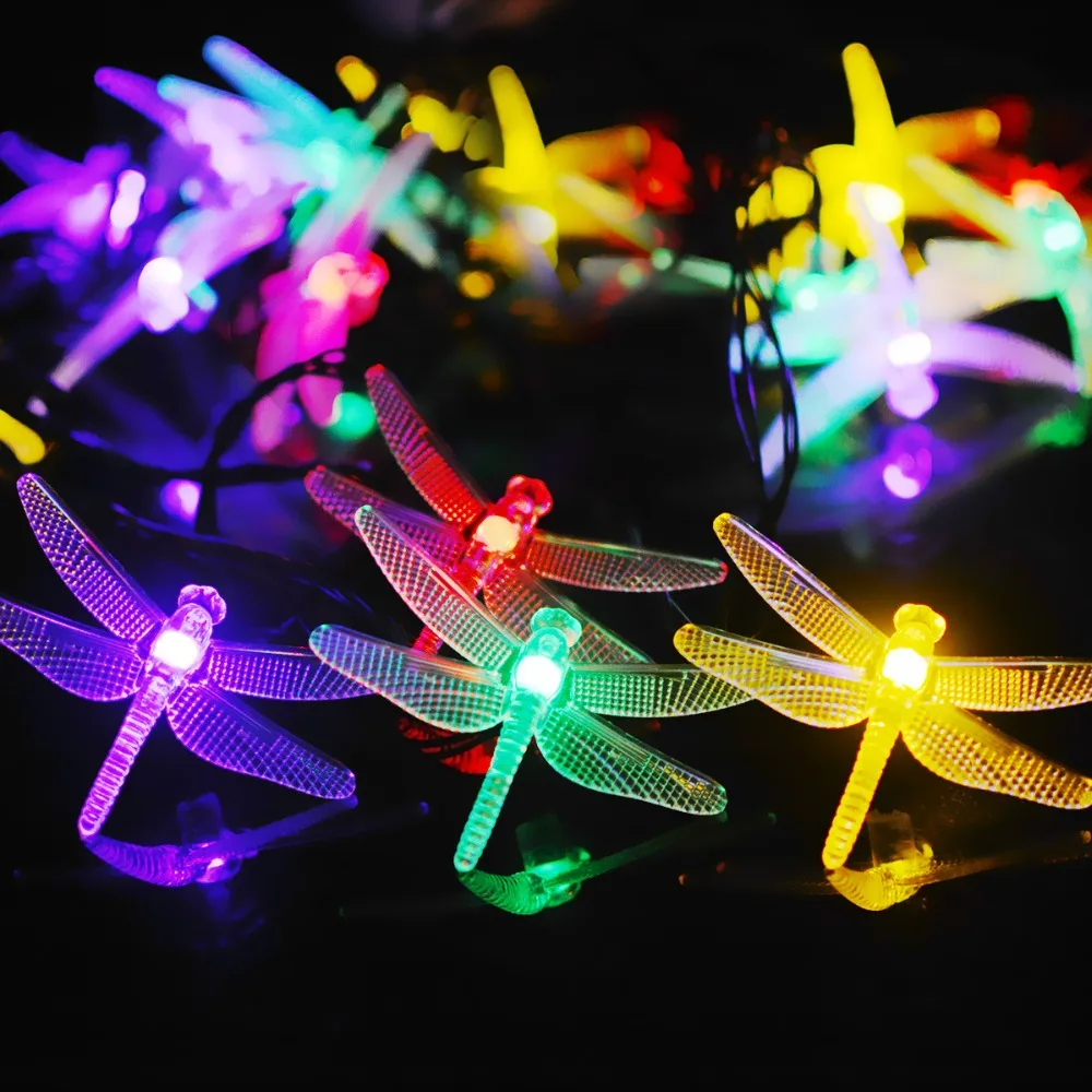 На солнечной энергии 600 см 20LED Фея Стрекоза Водонепроницаемый светодиодный