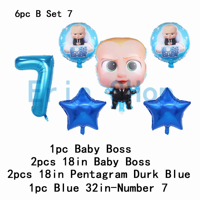 Boss baby на 1-й День Рождения Декоративные столовые принадлежности кружки, тарелки, салфетки 32 дюйма большие воздушные гелиевые шары с цифрами для душа - Цвет: 6pc Baby Start 7