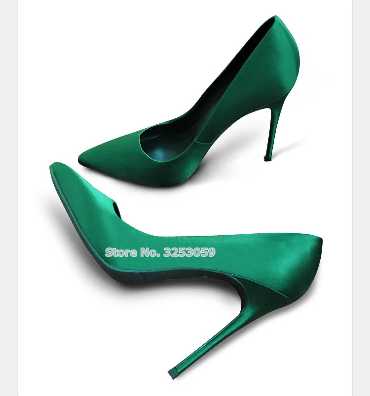 ALMUDENA Luxurious Women Emerald Dark Green Silk Cloth Dress Pumps Stiletto Heels Satin Fabric Banquet Shoes Pointed Toe Pumps