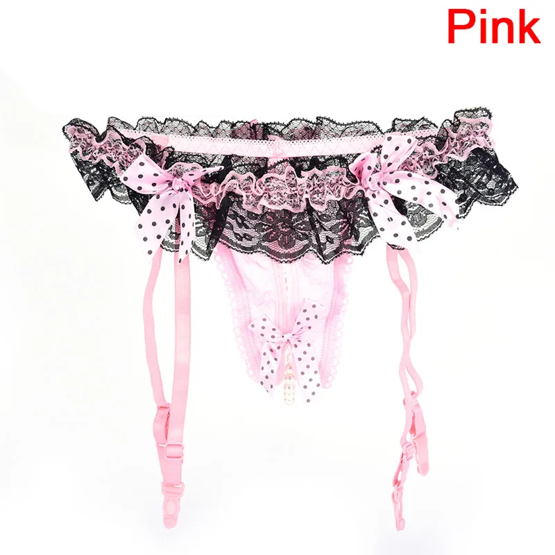 1 pc Garter Belt Сексуальный Пояс для чулок, черные кружевные подтяжки, женские сексуальные открытые трусики с жемчужинами, бантиком, нижнее белье, подвязки, экзотические аксессуары - Цвет: 1 pc Garter Belt
