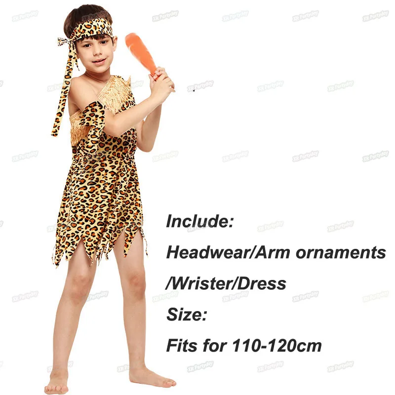 

Boys Girls Caveman Original Savage Costume Children Wild Cosplay Ancient Costume for kids Christmas Halloween