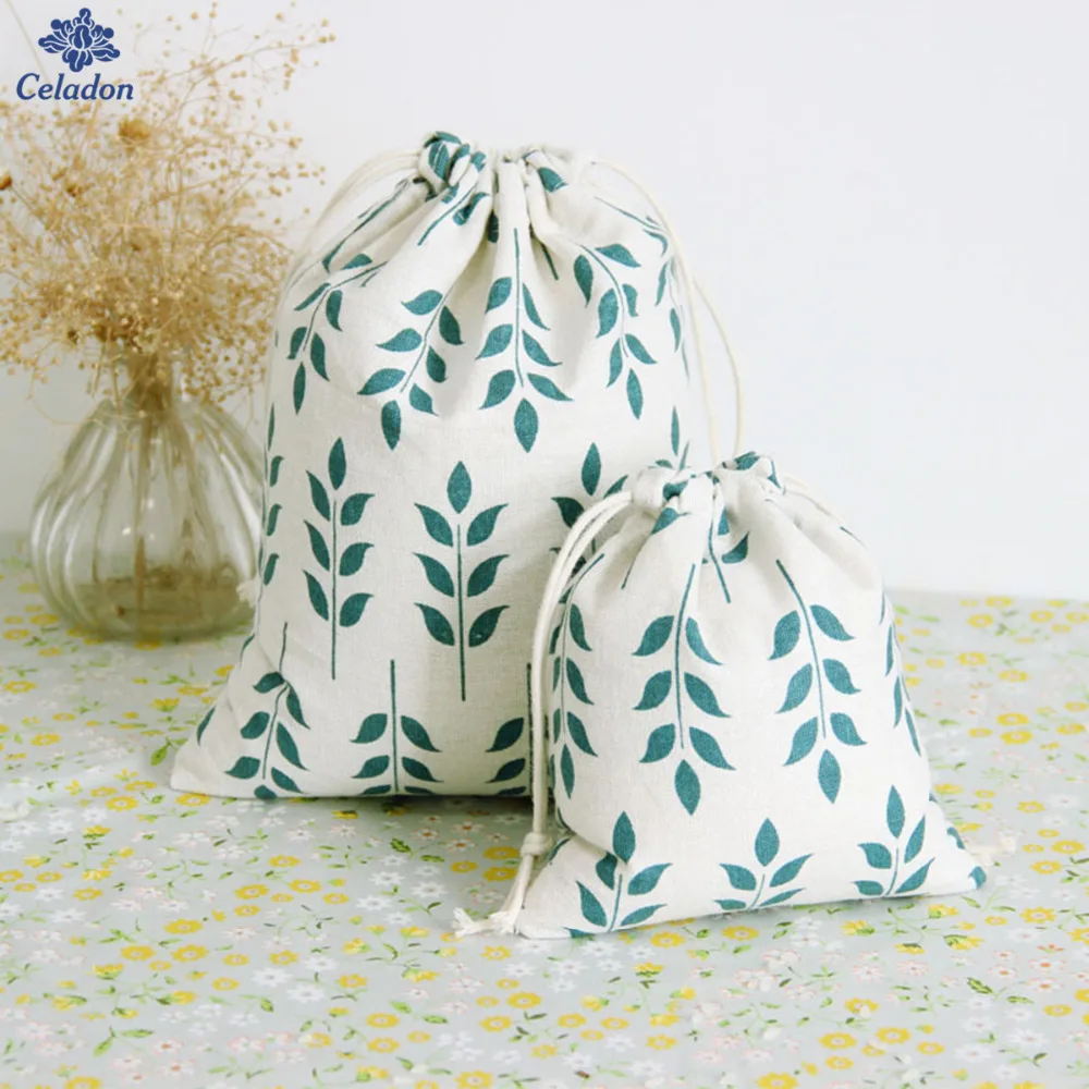 1 шт. 3 размера луч порт Drawstring хлопковая ткань зеленый пшеничный узор Подарочные конфеты сумки, сумки для хранения мягкие маленькие подарочные пакеты
