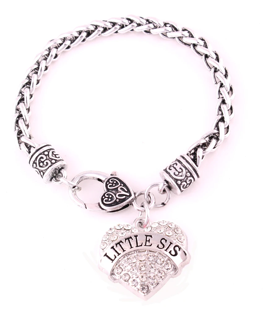 Браслет с подвеской в виде сердца кристаллами|braided bracelet|big sisbangle jewelry |