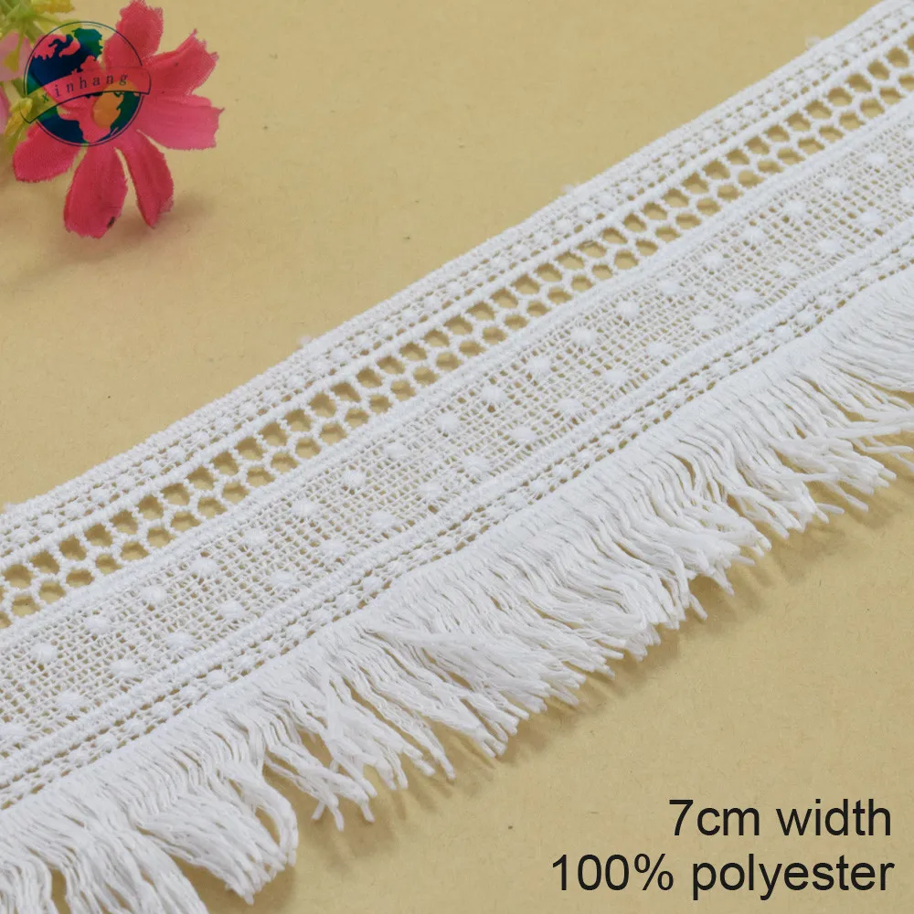 

10yards 7cm white polyester embroidery lace french lace ribbon fabric guipure diy trims warp knitting sewing Accessories#3715