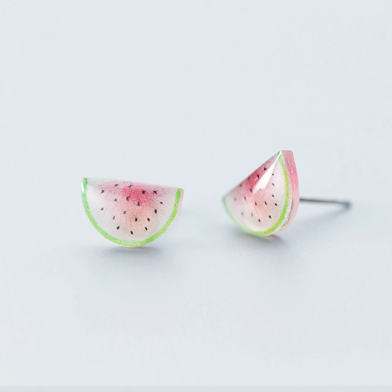

Jinleansu Lovely Watermelon Stud Earrings Cute 925 Sterling Silver Fruit Ear Nail Accessories Jewelry For Women Girl